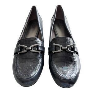 Life Stride Shoes Womens 9 M Dempsey Flats‎ Black Croc Imprinted Buckle Accent